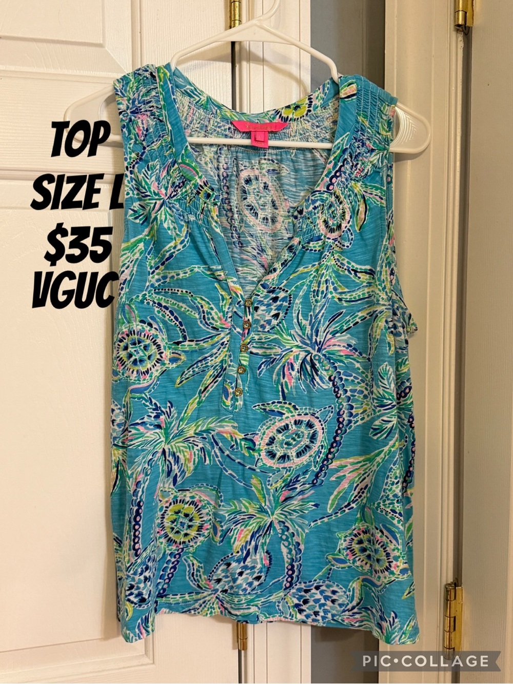 Lilly Pulitzer Sleeveless V-Neck Palm Print Top in Aqua